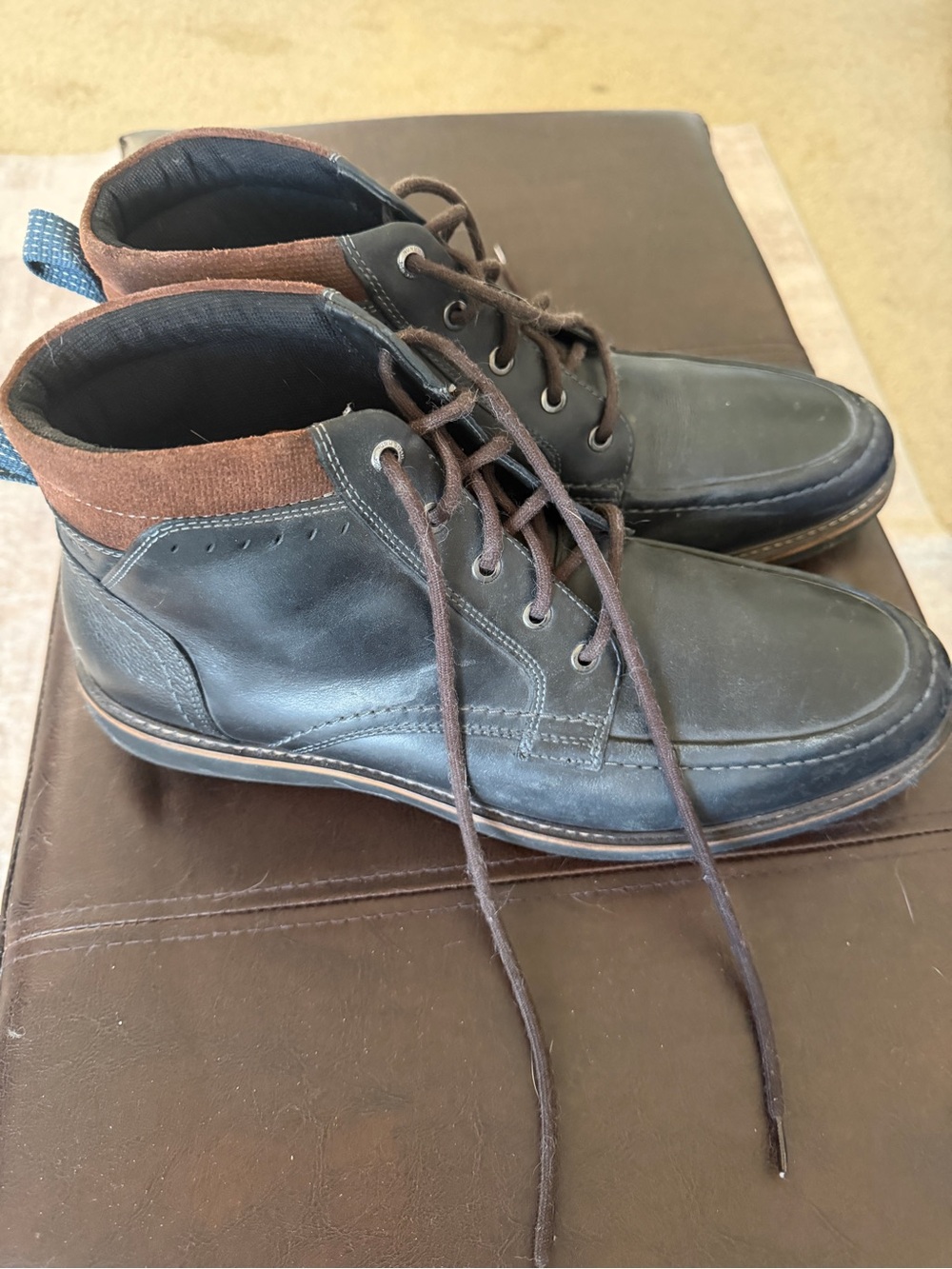 Nunn Bush Black Leather Ankle Boots w/ Brown Suede Accent Men’s 12